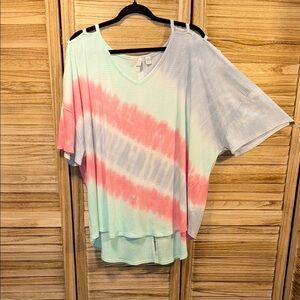 Cato Tie-Dye V-Neck Women's Top Size Open Shoulder 26/28